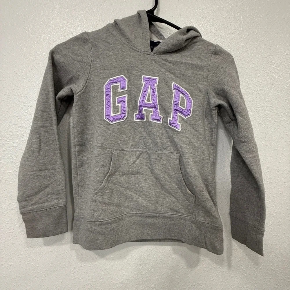 Gap‎ Kids Grey Pullover Hoodie Sweatshirt Lavender Logo Size M 8